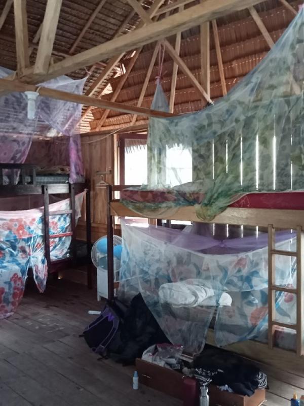 Female volunteers beach bungalow